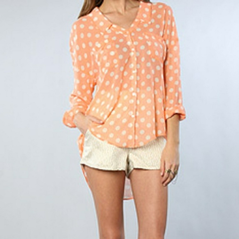 Free People Easy Rider Button Down Peach and Ivory